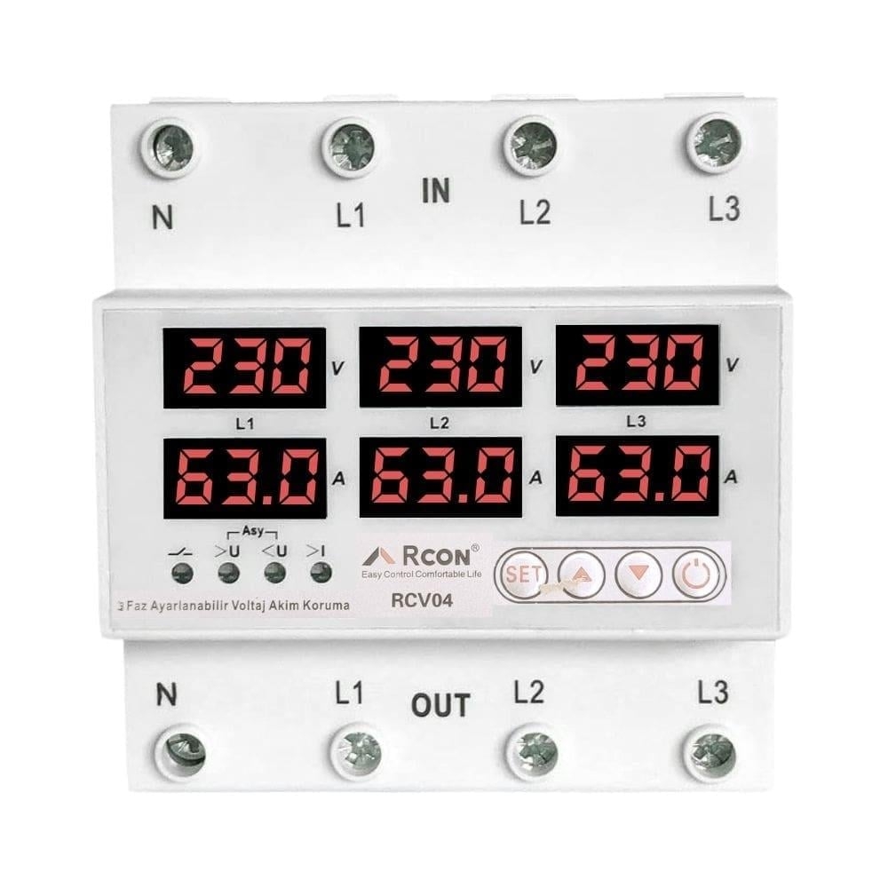 Rcon%20Rcv%2004%20Ray%20Tipi%20Trifaze%20Akım%20Koruyucu%20Voltaj%20%20Koruyucu%2063%20A%20Sigorta